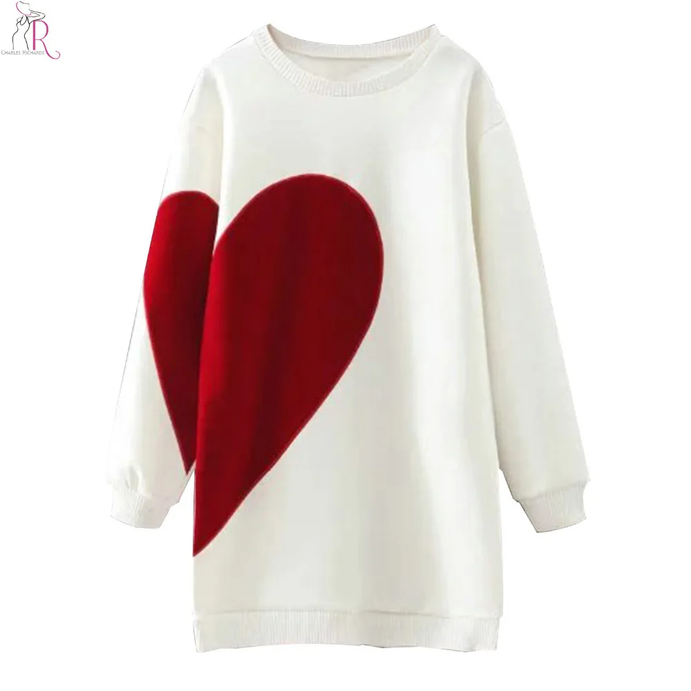 2 цвета сердце письмо печати длинный негабаритный свитер толстовки рукав