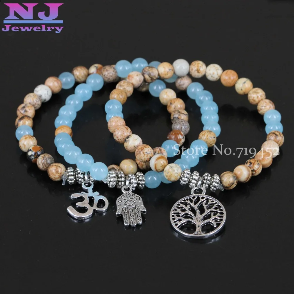 Новый дизайн Обёрточная бумага 6 мм набор для йоги Ом браслет на руку “Хамса”