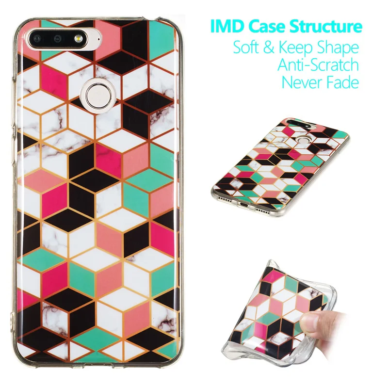 

Fashion Geometric Marble Soft TPU Silicone Case Phone Cover Shell Hull Coque Fundas for HUAWEI Y6 2018 Honor 7A 7C 7X 9 Lite 10