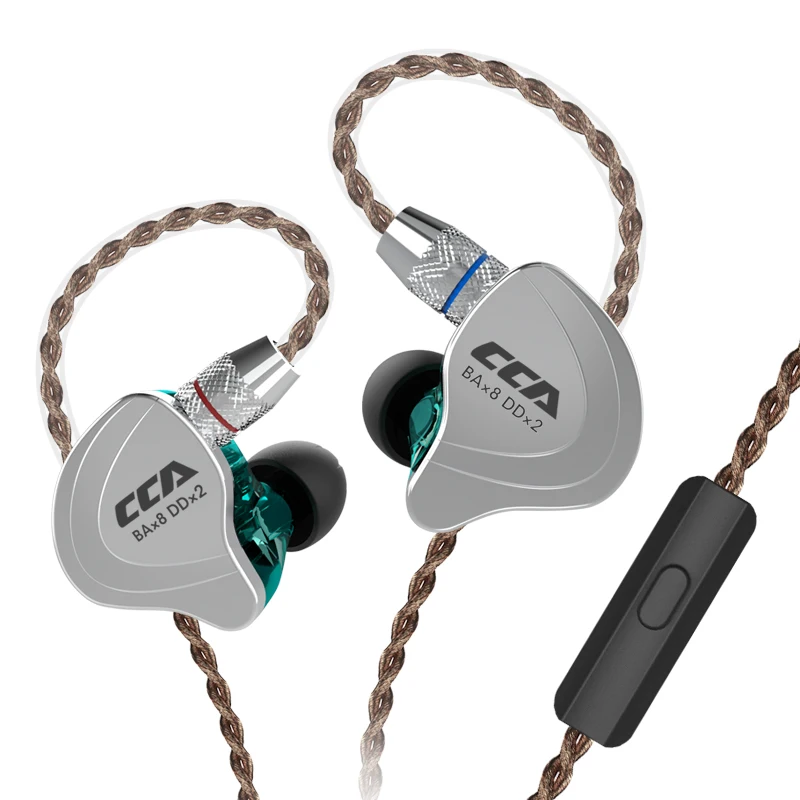 Cyan with mic CCA C10 2DD 8BA тяжелый бас настоящие HiFi наушники Oortjes Oordopjes Auriculares с кабелем Ecouteur 10 Наушники для водителей монитор игры - Цвет: Cyan with mic