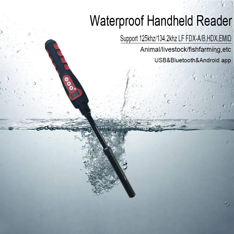 Long antenna 134.2 125Khz FDX RFID Animal Stick Waterproof Reader PIT fish Aquaculture Bluetooth-compatible microchip scanner