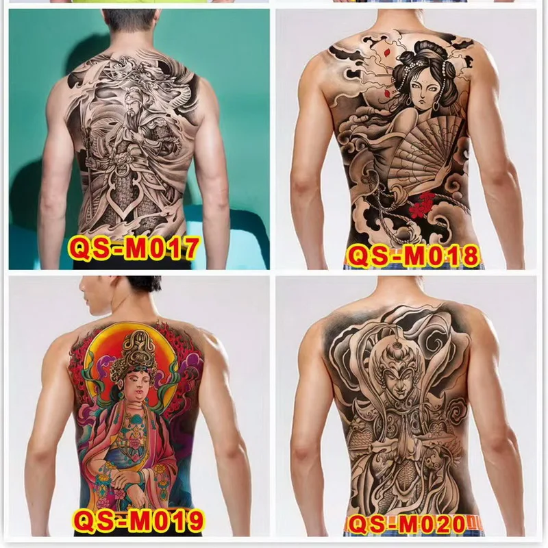 

1pc 48*34cm full back large tattoo stickers 20 new designs Evil monkey buddha fish temporary flash tattoos body paint cool men