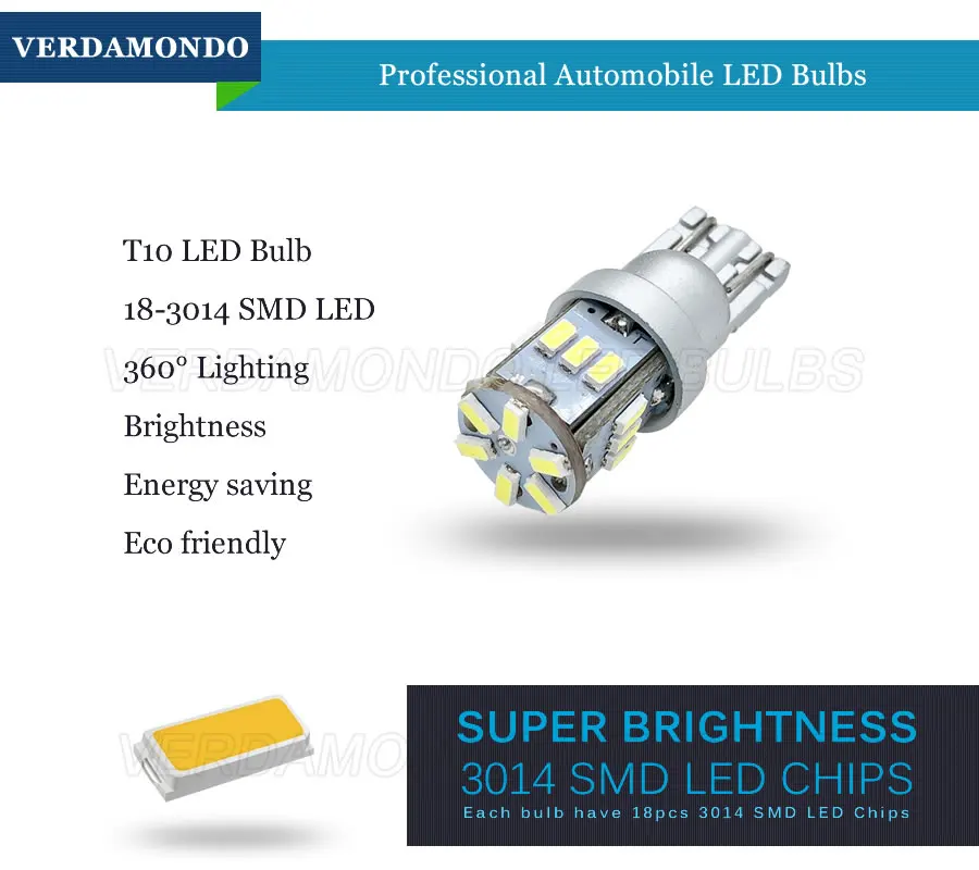 Автомобисветильник Светодиодная лампа T10 W5W 18 3014 Smd боковые габаритные огни s