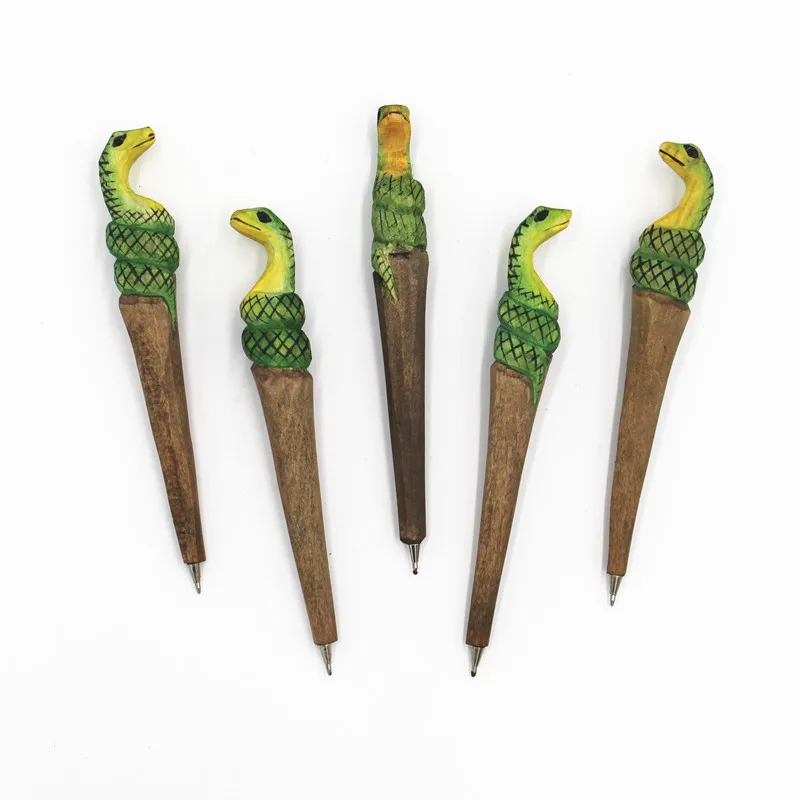 

Coloffice Creative Handmade Wood Basswood Carving Forest Animal Circle Snake Ballpoint Pen Office School Writing Supplies