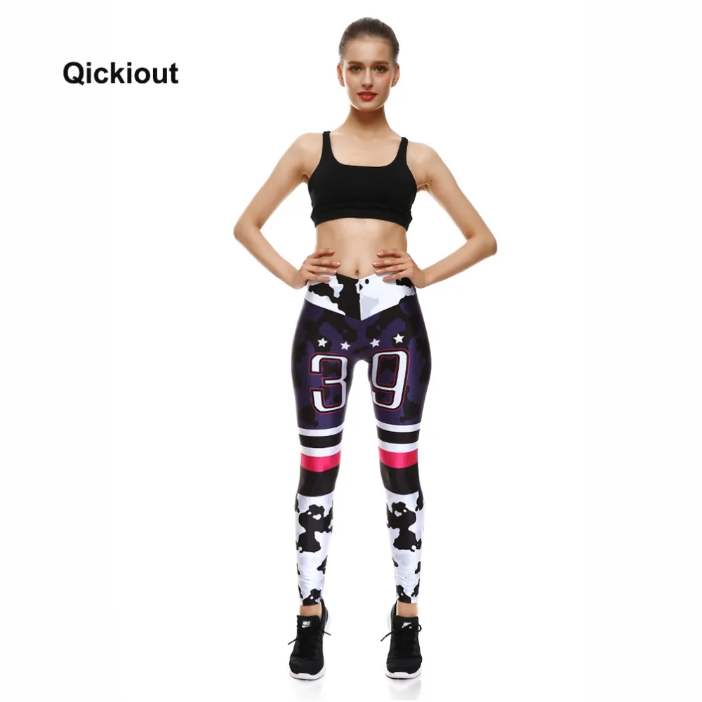 Qickitout Pants 2017 Women's Digital Print Leggings 39 Words camouflage splicing Big Hip High Waist Fitness Free Shipping | Женская