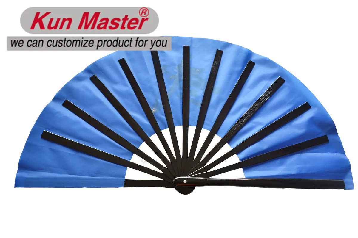 

Kun Master 34 Cm Bamboo Chinese Kung Fu Tai Chi Fan With Chinese Word Martial Art Design Blue Cover