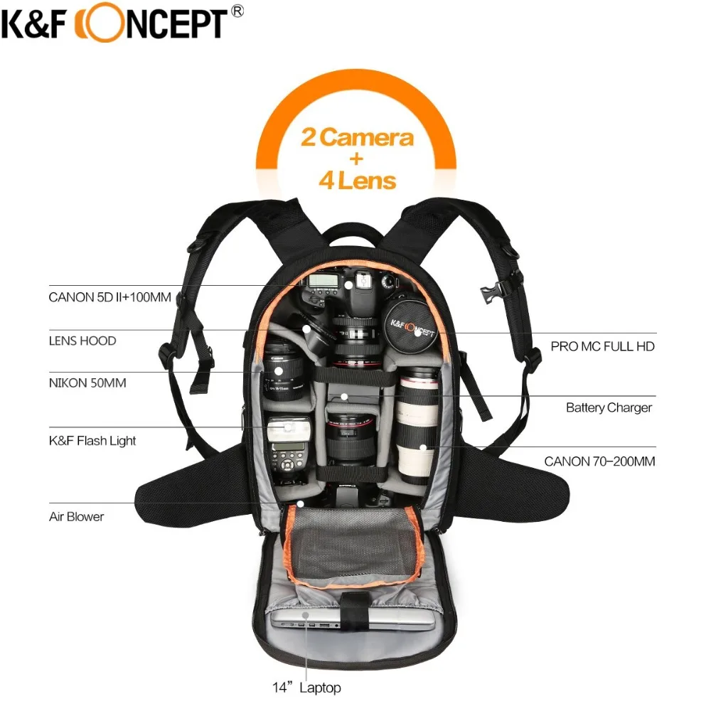 K & F CONCEPT Водонепроницаемый Камера Рюкзак Мульти функциональные DSLR SLR Камера/видео