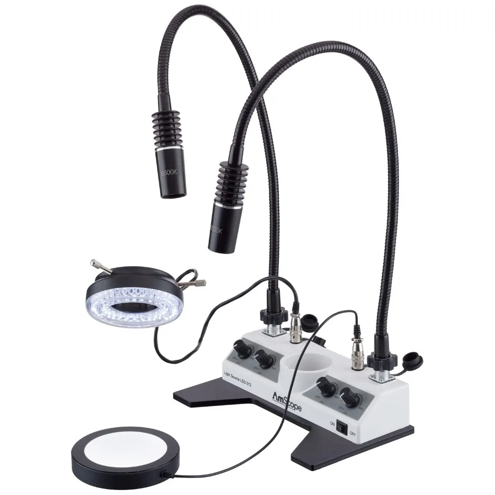 Комплект светодиодных осветителей AmScope с кольцом для сцены двумя лампами гусиной