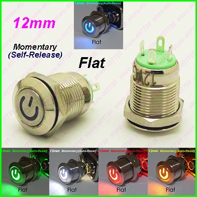 

50PCS 12MM Metal Switch With LED 6V/12V/24V Power Start Push Button Momentary Auto Reset Released Indication Button Flat Head