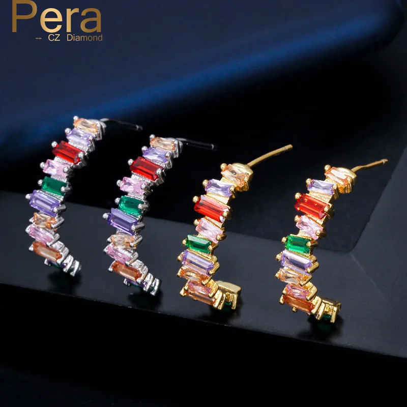 Новые модные ювелирные украшения пера желтого золота, большие полукруглые разноцветные CZ циркониевые ПАВЕ, элегантные женские серьги-кольца для подарка E399