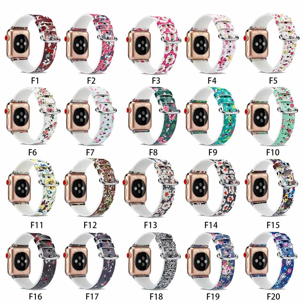 Весенний цветок кожаный ремешок для наручных часов Apple Watch серии 1/2/3/4/5 44 мм, 42 мм, 40 мм, 38 мм, версия Сельский Цветочный браслет для наручных часов iWatch, ремешок