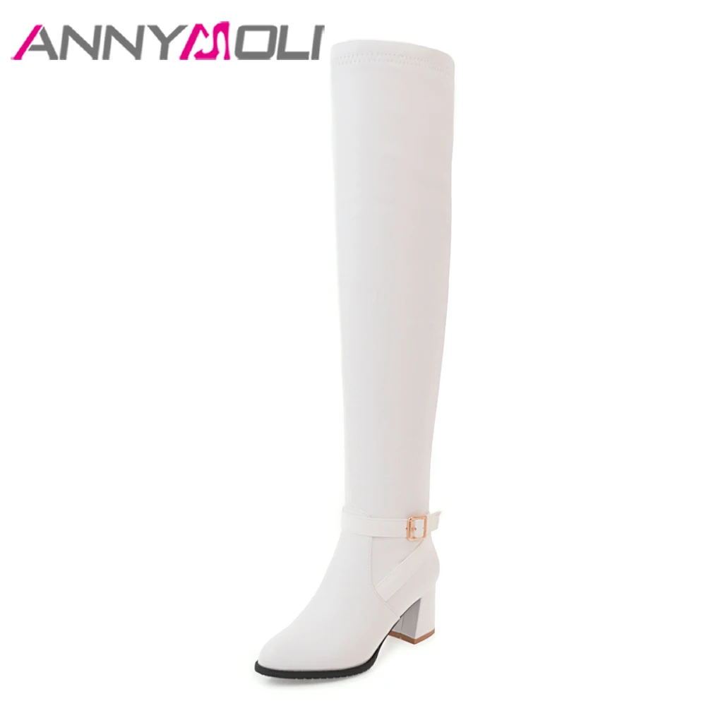 ANNYMOLI женская обувь зимние сапоги выше колена на молнии Высокий каблук Сапоги до
