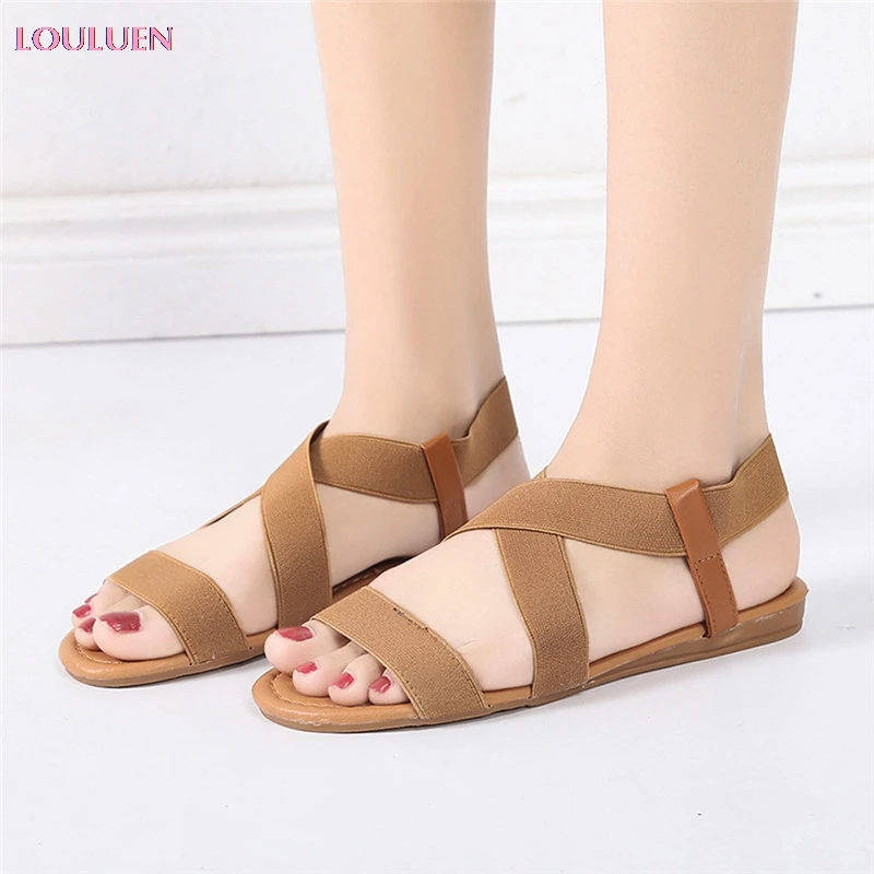 LOULUEN 2020 Sexy Women Sandals Low Heel Anti Skidding Beach Shoes Cross Strap Sandal Peep-toe National Roman Plus Size 41 #0713 | Обувь