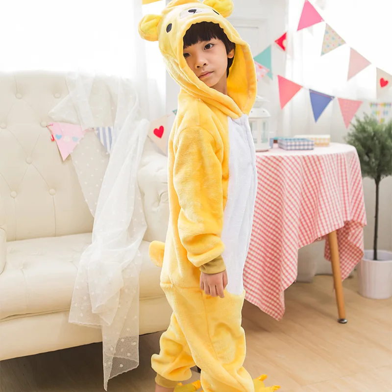 

Rilakkuma Bear Pajama Suit Kids Animal Onesie Winter Flannel Sleepwear Hooded Anime Kigurumi Cosplay Costume Party Cute Fantasy