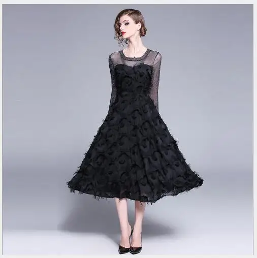 Женское платье 2019 Новое весеннее с круглым вырезом длинным рукавом