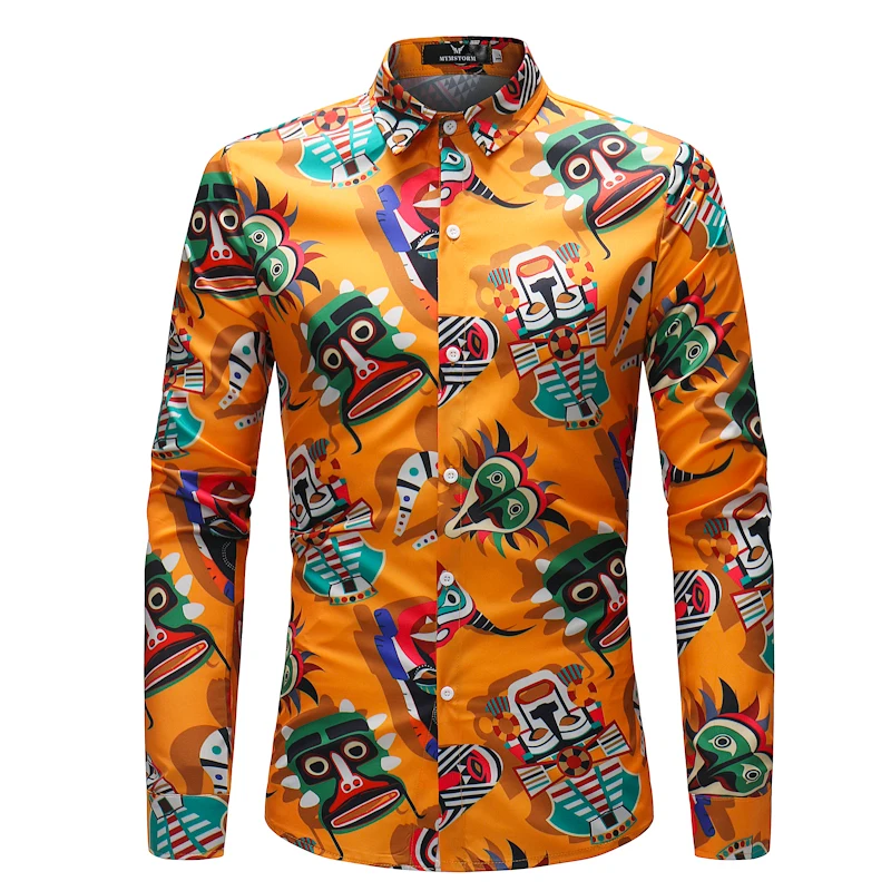 Мужская Повседневная рубашка с длинными рукавами и принтом из мультфильма | 2018
