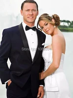 2018 prom party tuxedos shawl lapel navy blue one button best man groomsmen men suits for wedding groom costume homme