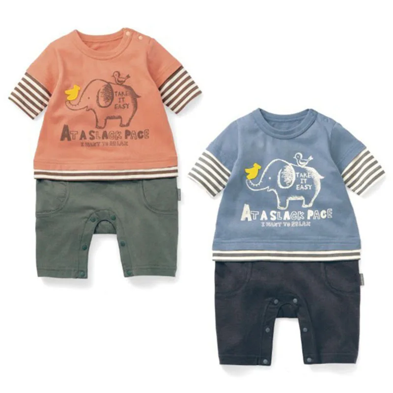Комбинезоны детские хлопковые одежда для ползания с принтом слона рукавом до