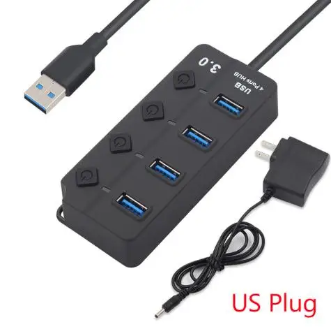 4 Ports Hub US Plug Usb-хаб 3,0 5 Гбит/с высокоскоростной 7 портов USB 3,0 концентратор разветвитель вкл/выкл переключатель для MacBook ноутбук ПК - Цвет: 4 Ports Hub US Plug
