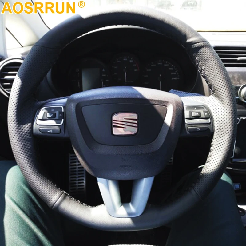 car accessories leather steering wheel cover for seat leon alhambra toledo 2011 2010 2012 free global shipping