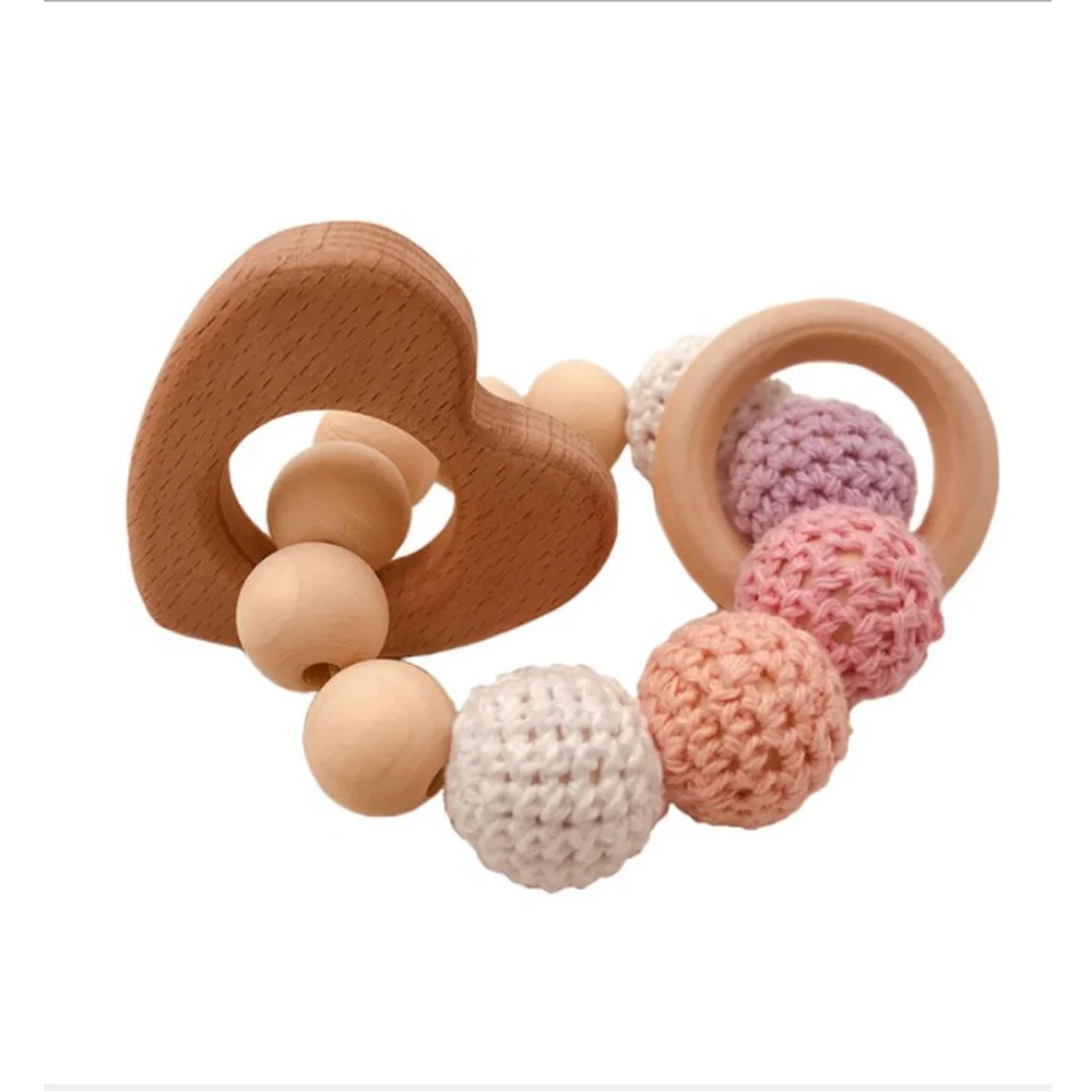 Wooden Ring Natural Baby Rattle Crochet Beads Animal Shape Teether Chew Toys Bracelets Gym | Игрушки и хобби