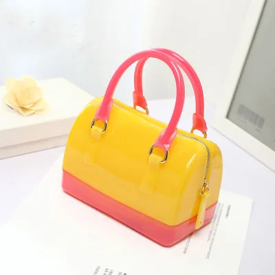 Yellow and hot pink JELLYOOY маленький размер 18 см ПВХ Мини Женская Желейная сумка детская подушка сумка на плечо карамельный цвет Силиконовая Сумка-тоут пляжная сумка-мессенджер - Цвет: Yellow and hot pink