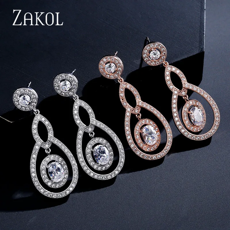 ZAKOL Trendy Water Drop Shape Cubic Zircon Micro Pave Stone Earrings For Bridal Wedding Jewelry Women Bijoute FSEP2163 | Украшения и