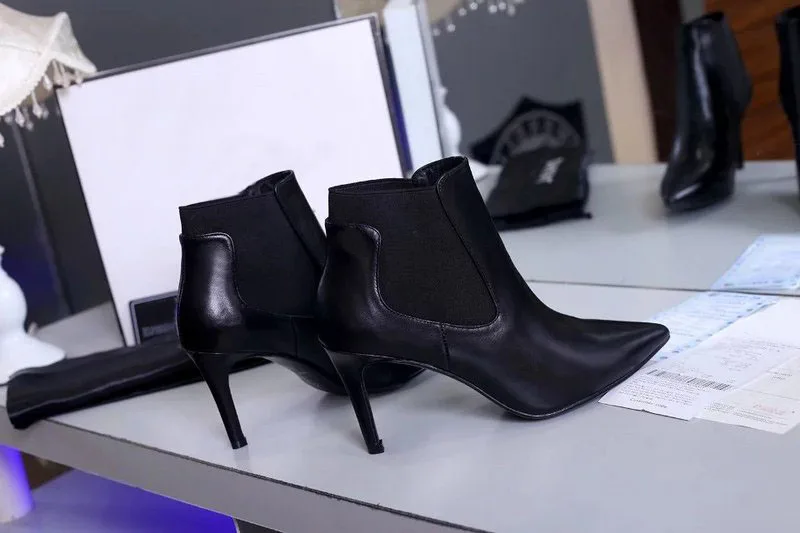 2017 Лучшие Продажи Черный Кожаный Платье Партии Обувь Женская Острым Носом