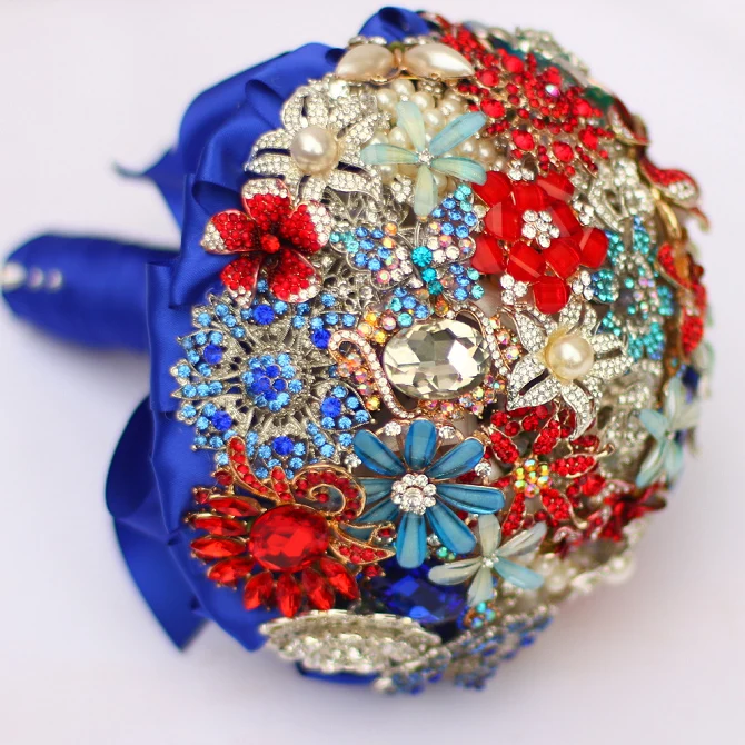 

Bride Brooch bouquet custom made Wedding Red & Sapphire Jewelry Bride 's bridal bouquets 8 inch