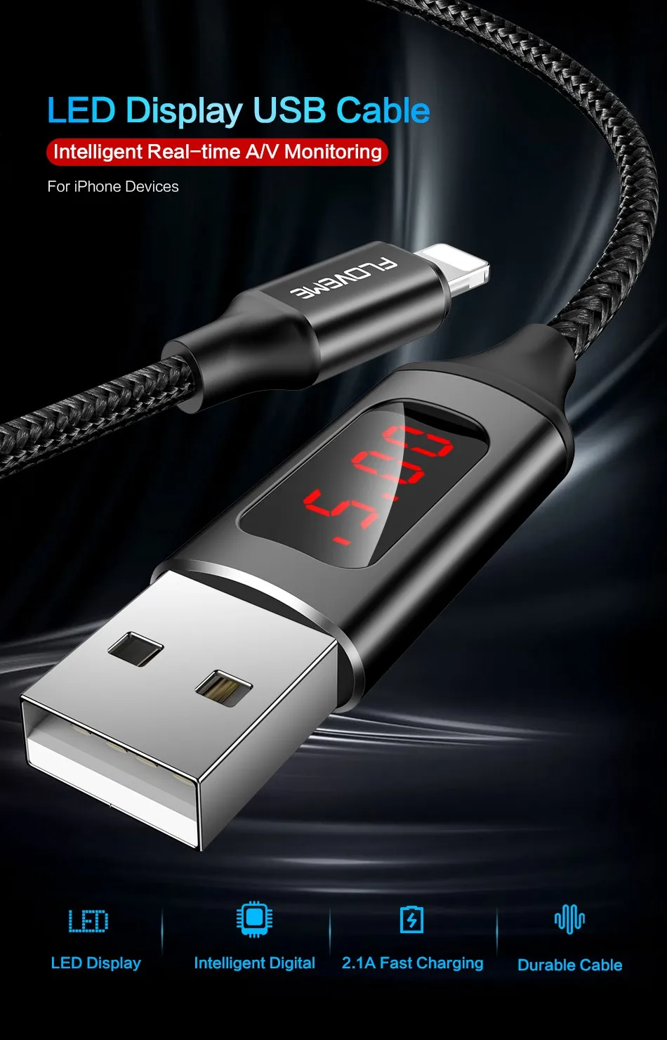Светодиодный usb-кабель FLOVEME для iPhone, samsung Galaxy, Micro USB type-C, прочный нейлоновый кабель, зарядный провод для huawei, Xiaomi