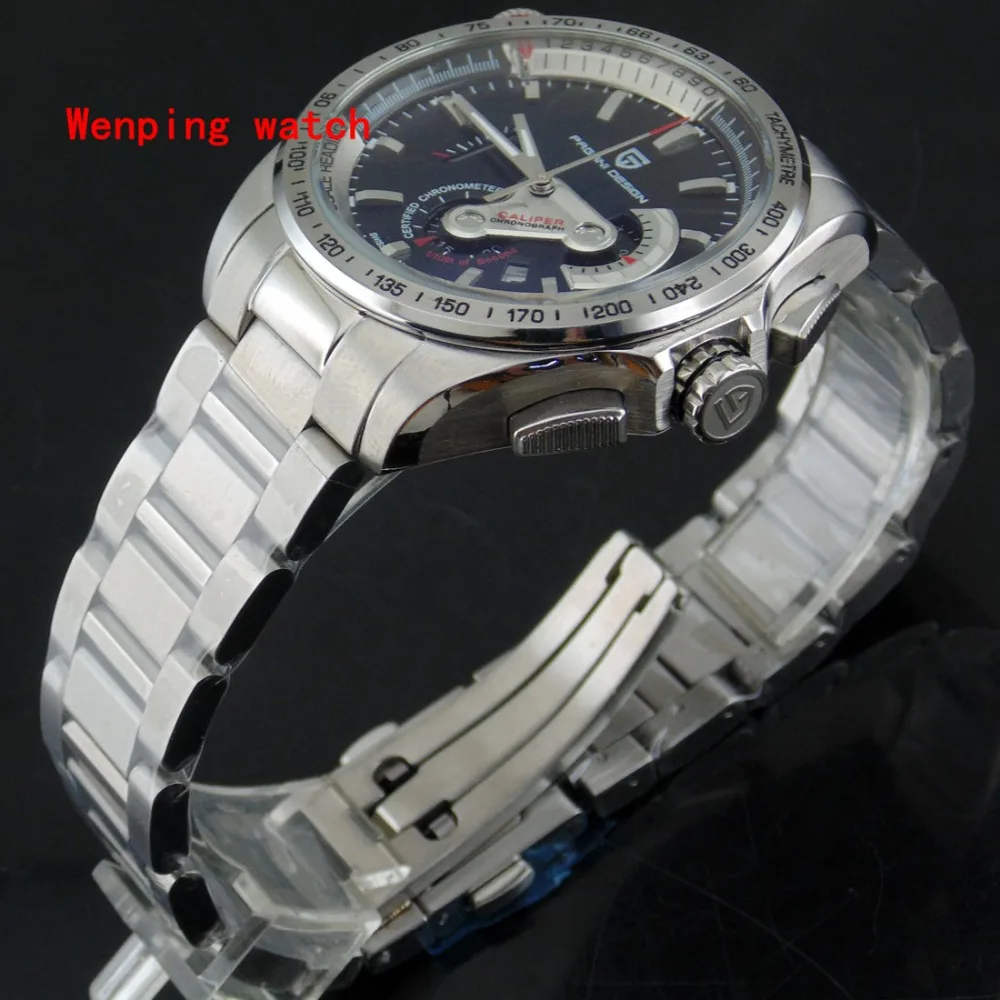 New Model Fashion hot sale mens quartz Casual Multifunction Watch 44mm Chronograph Date black dial stainless steel strap