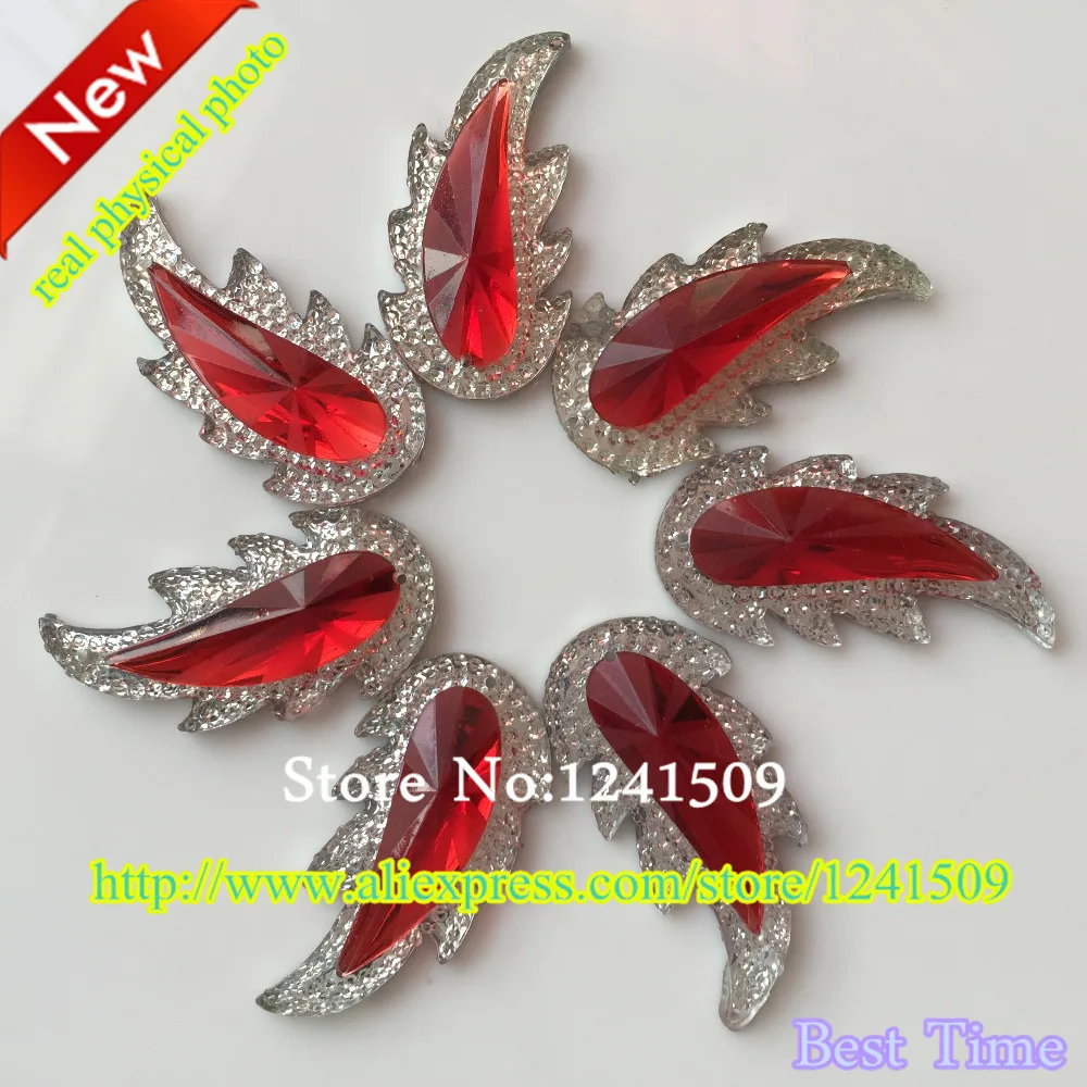 50 шт Свободные Стразы новые листья Форма Смола красный + белый цвет стороны 18x36 мм