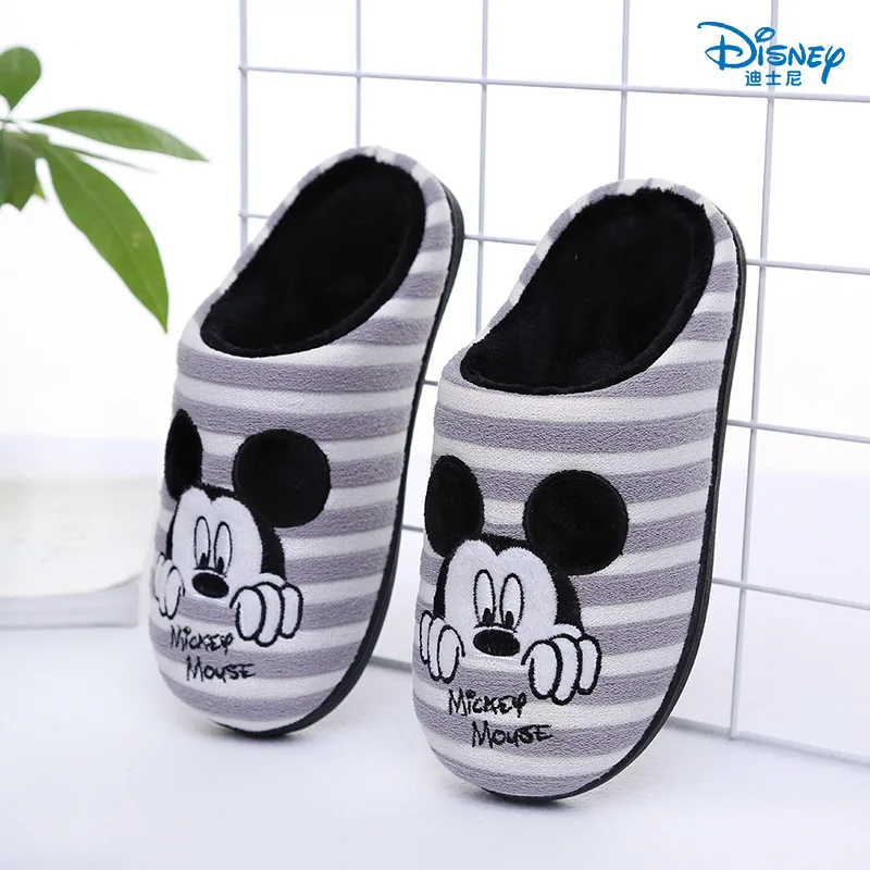 Disney/Детские хлопковые тапочки; коллекция года; зимние Нескользящие теплые домашние тапочки в полоску с рисунком для мужчин и женщин и больших детей - Цвет: E