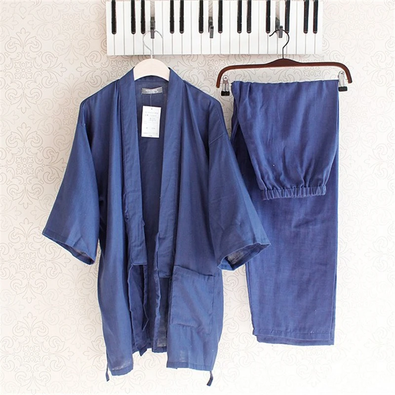 Хлопковое традиционное японское кимоно Yukata, японская Мужская одежда, японские пижамы, Мужская одежда для сна, домашние костюмы - Цвет: 1 blue