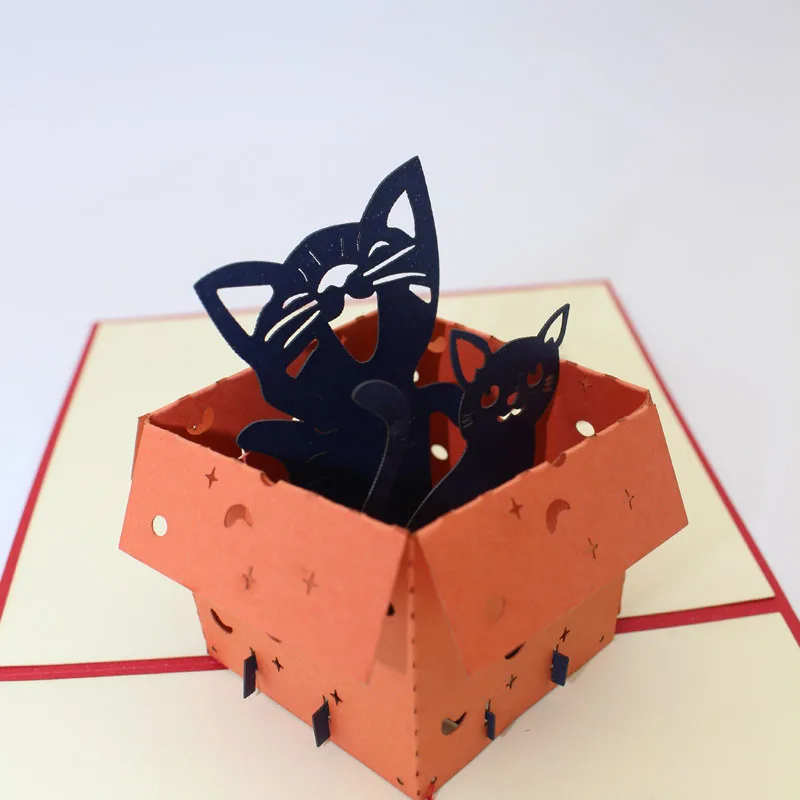 3D комикс ручной работы скрытый в коробке Смеющийся Кот бумажное приглашение на