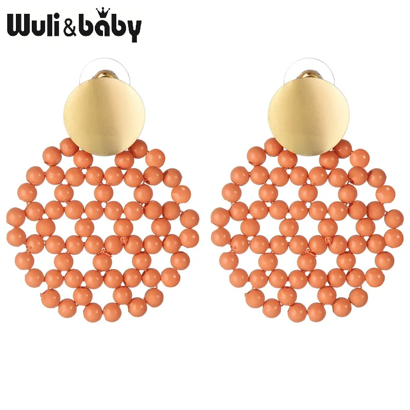 Wuli & baby висячие серьги в богемном стиле женские круглые с бусинами оранжевого и