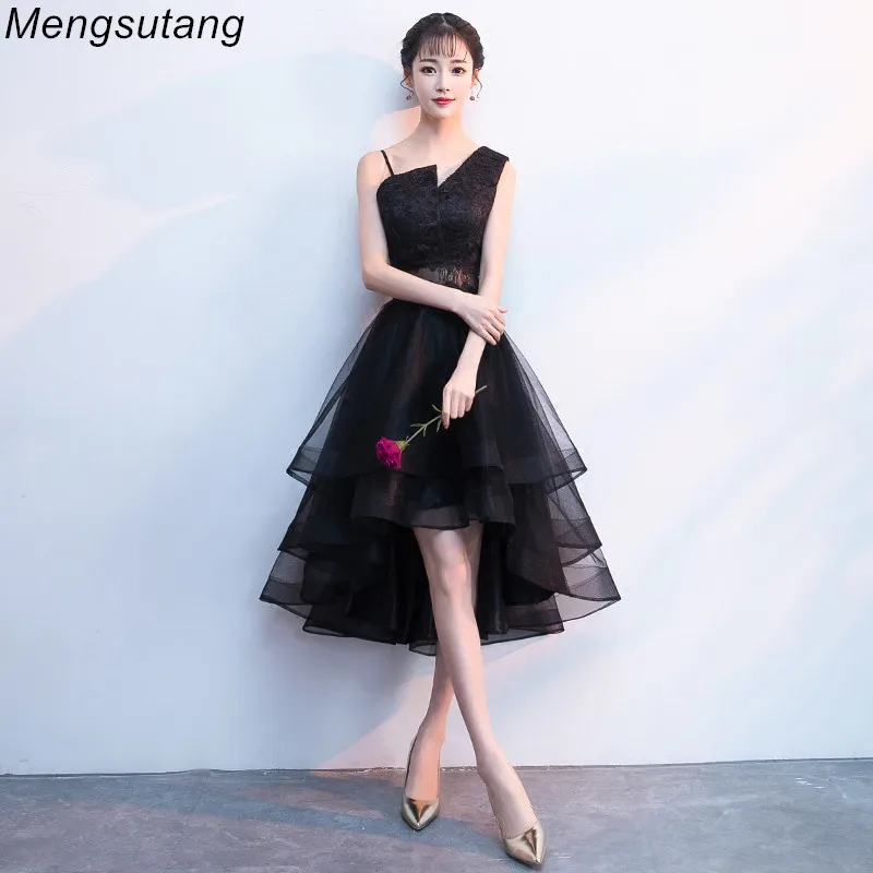 Robe de soiree New Black Elegant Sleeveless lace vestido de festa evening dress Short Front Long Back Party Dresses Prom dresses