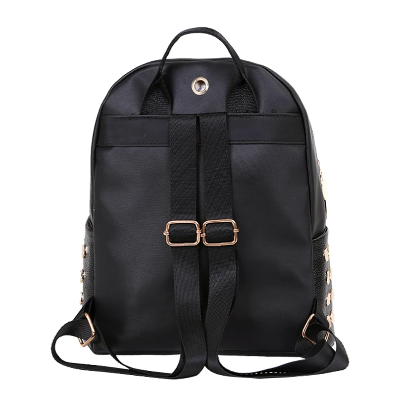 Fashion day pack женщины рюкзак черный сумка с заклепками Повседневная Золотой молнии