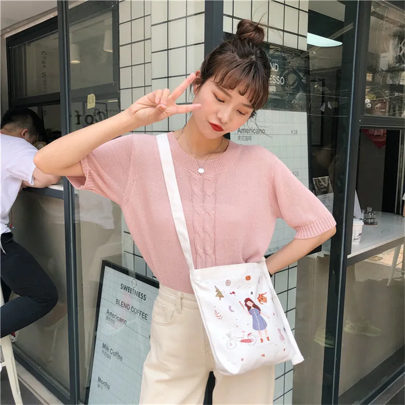 Женская Холщовая Сумка через плечо Harajuku Милая женская сумка для покупок с