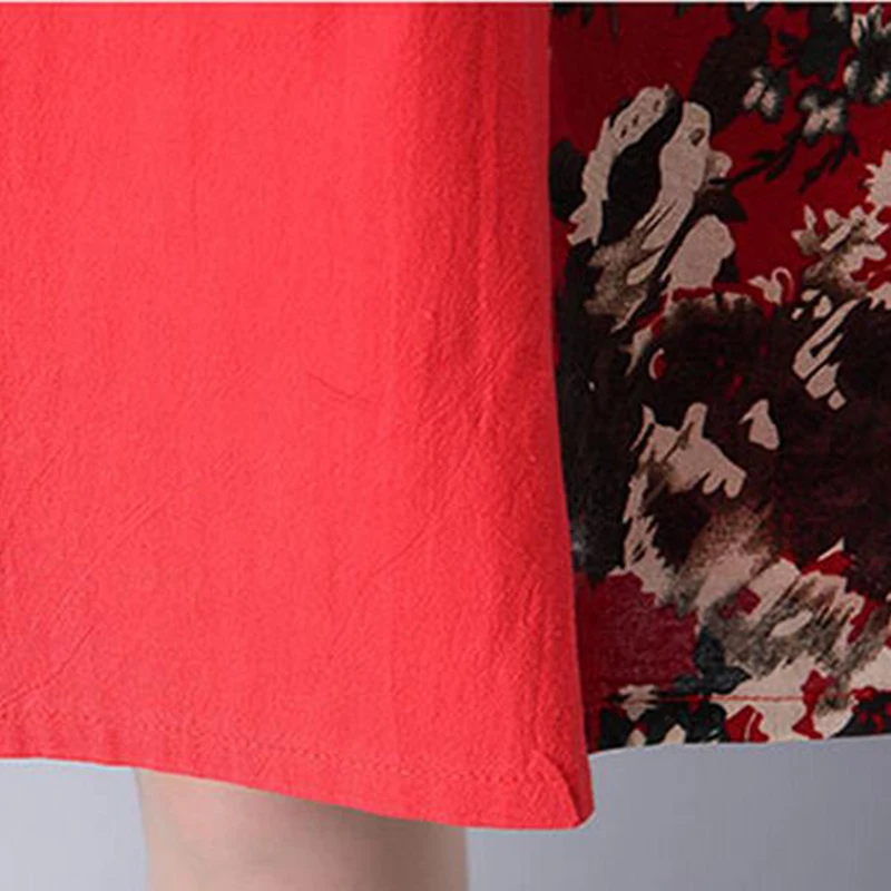 

Nice Summer New Retro Dress Loose Plus Size Floral Linen Dress Women Short Sleeve O Neck Printing Dress LU151
