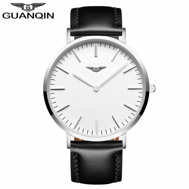 silver white heidai GUANQIN мужские часы брендовые Роскошные Кварцевые ультра тонкие часы мужские Сетчатое обтягивающее платье из нержавеющей стали наручные часы Relogio Masculino - Цвет: silver white heidai