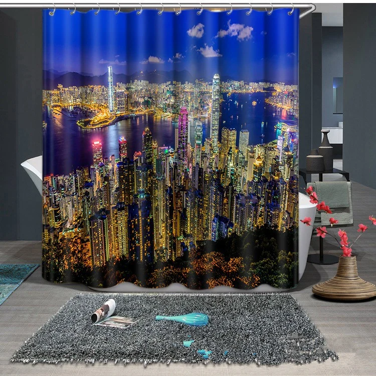 The city under the night 3D Blackout Curtains Healthy non-pollution Digital Print Customiz Design Tablecloth Shower Curtain Bed | Дом и сад