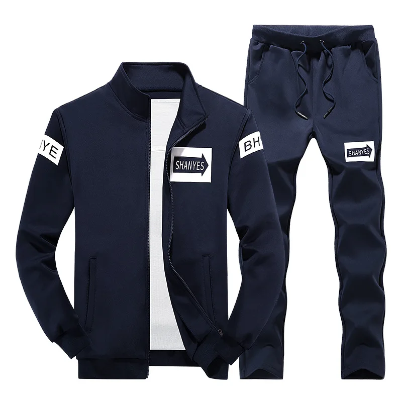 dark blue Бренд мужской спортивной одежды Осень 2 шт. мужской спортивный костюм набор мужские куртки+ брюки мужские толстовки на молнии Костюмы мужские наборы 4XL - Цвет: dark blue