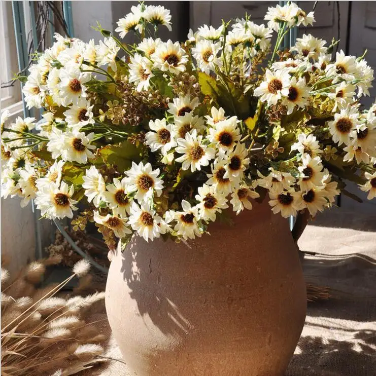 Artificial flower 15 head Daisy bouquet High-end artificial flowers Decorative Photography Silk cloth Sun | Дом и сад