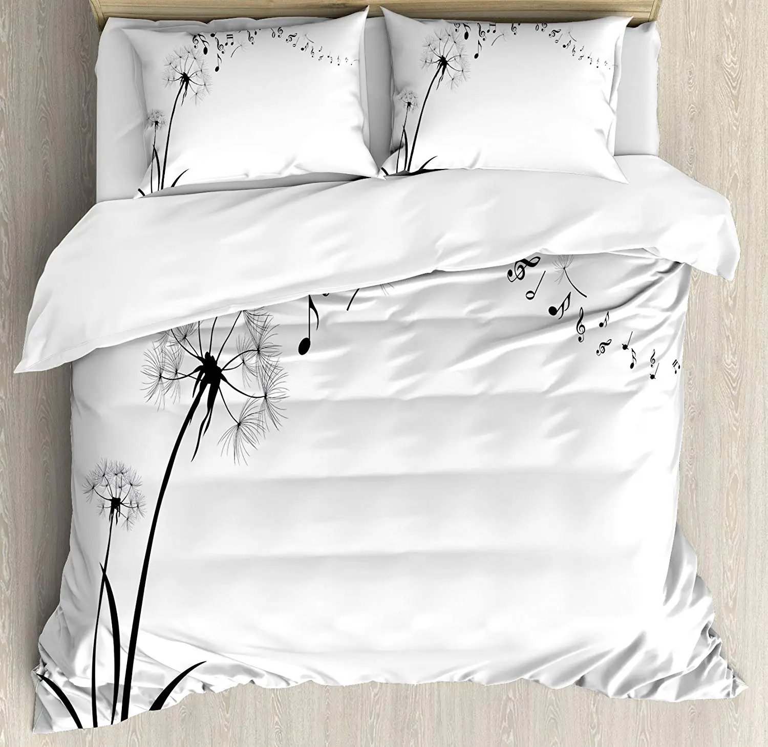 Music Decor Duvet Cover Set Flying Dandelions with Note Summer Meadow Silhouette Softness Simple 3/4pcs Bedding | Дом и сад