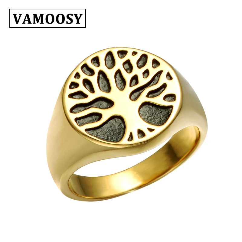 Мужское кольцо с деревом жизни VAMOOSY из нержавеющей стали 316L в стиле панк