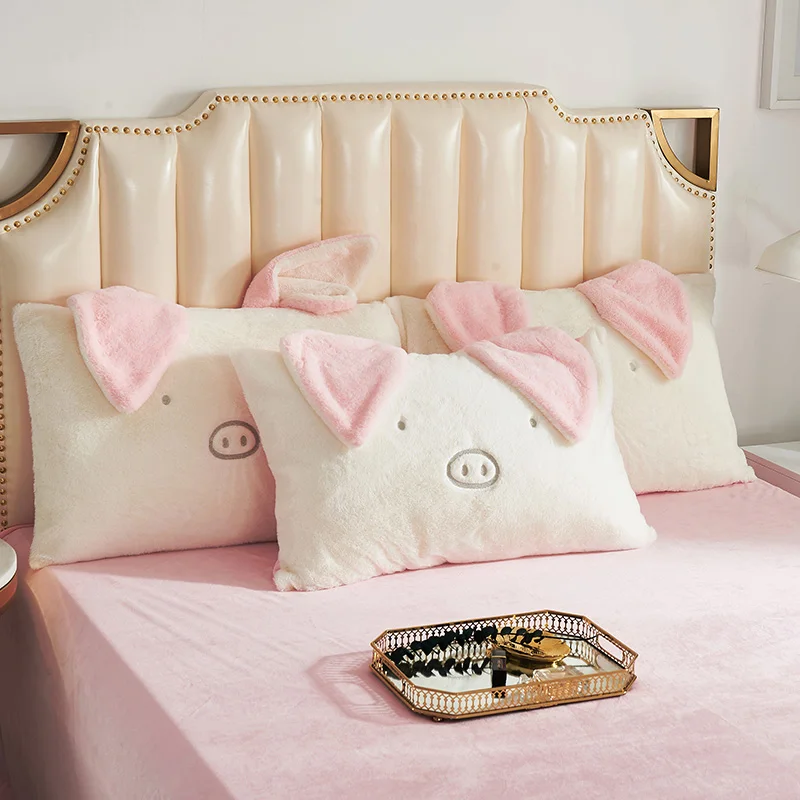 Розовый белый серый мультфильм свиньи уши Вышивка Мягкая флисовая ткань девушки