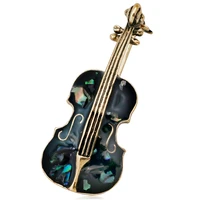 fashion luxury shell violin brooch for mens suit beautiful music pins and brooches for women clothes pins metal