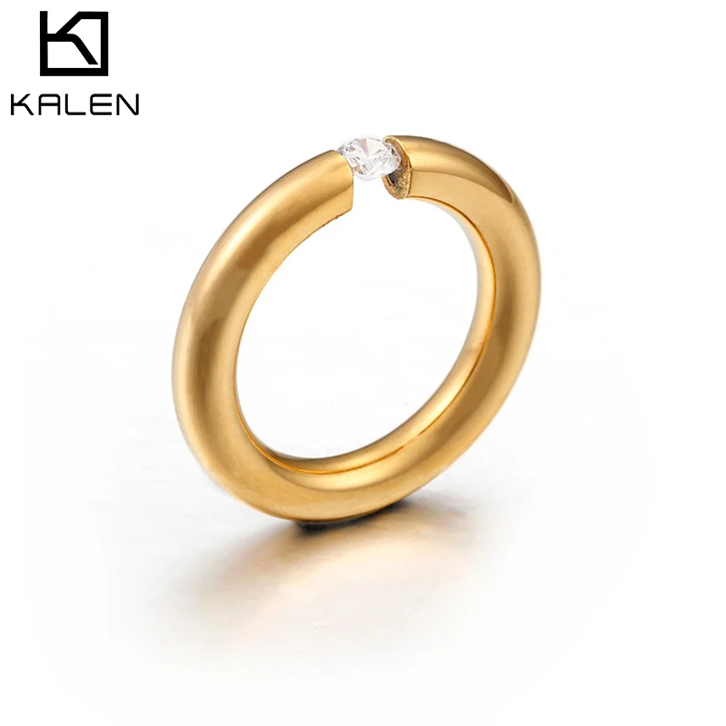 

KALEN Simple Design 4 Colors Bague Stainless Steel & Cubic Zirconia Finger Rings For Women Anillos Mujer Jewelry Wedding Bands