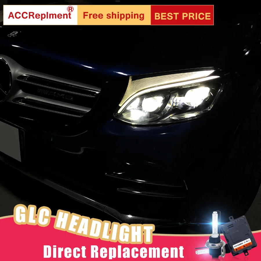 2Pcs LED Headlights For Benz AMG GLC 2017-2019 led car lights Angel eyes ALL KIT Fog Daytime Running Lights | Автомобили и